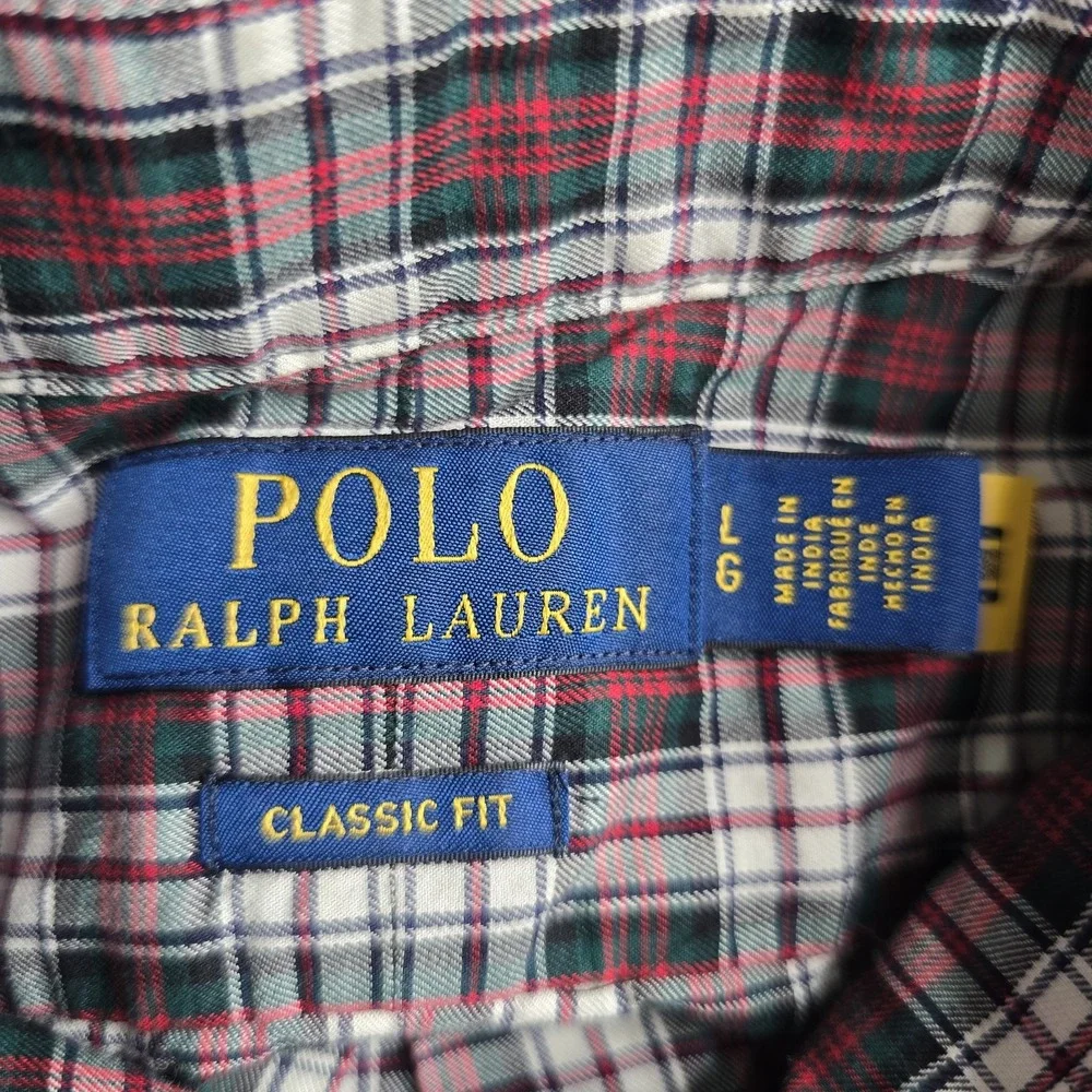 Polo Ralph Lauren Shirt Mens Large Classic Fit Red White Plaid L/S Button Down